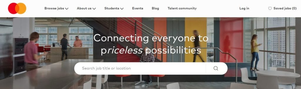 A screenshot of Mastercard's careers page