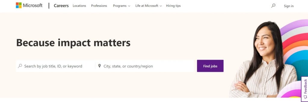 A screenshot of Microsoft's careers page