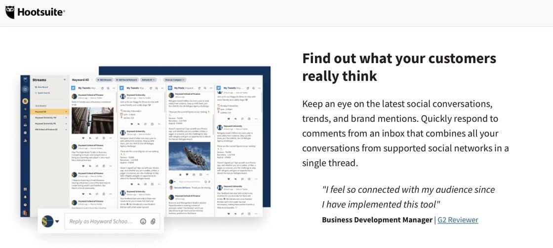 Screenshot from Hootsuite on customers' opinion
