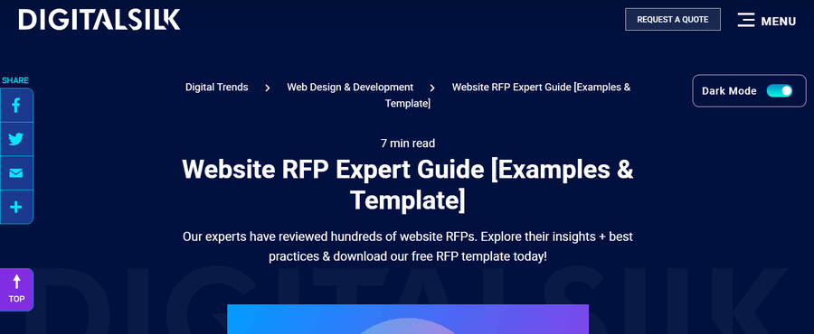 Digital Silk's dark mode button adds an extra layer to its creative web design