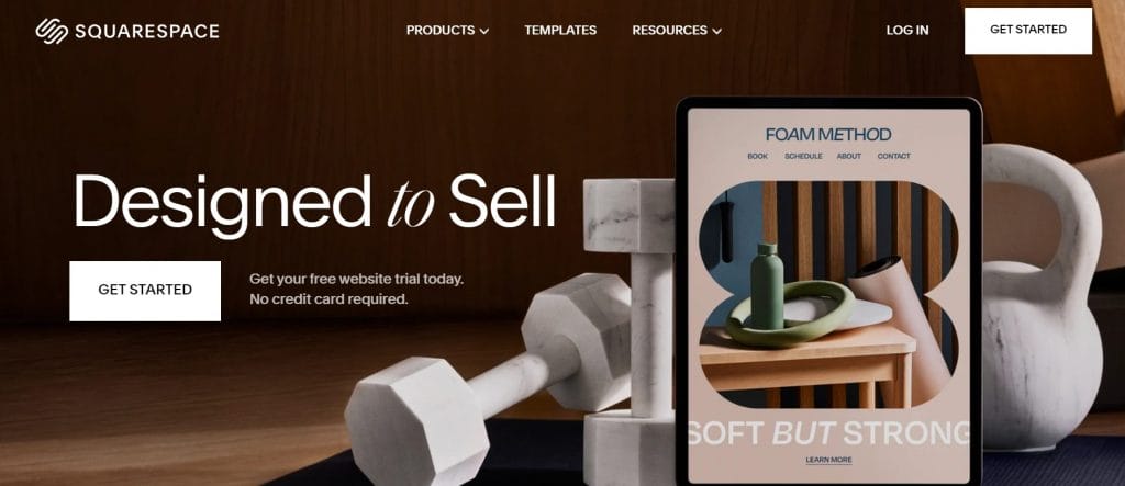 A screenshot of Squarespace's website homepage