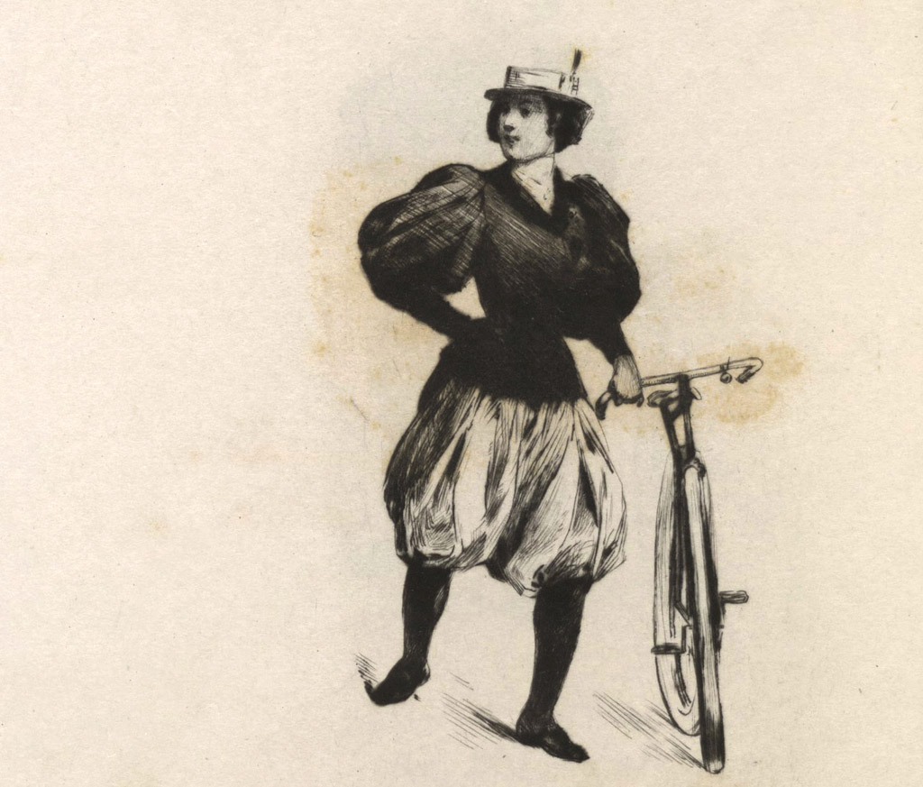 "La bicycliste et caricature, 1897" by Montorgueil, Georges, 1857-1933 (creator)Somm, Henry, 1844-1907 (illustrator) - This image is available from the Brown University Library under the digital ID 1123259547400435.. Licensed under Public Domain via Wikimedia Commons.