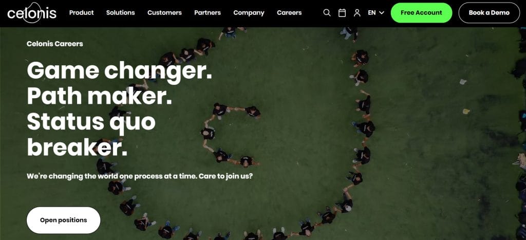 A screenshot of Celonis' careers page