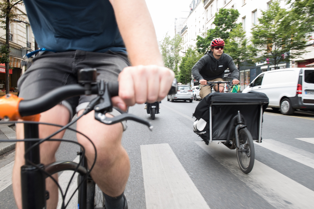 A cargo bike delivery on the Paris streets