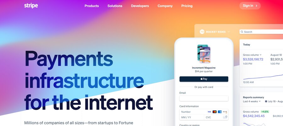 A screenshot of Stripe's homepage