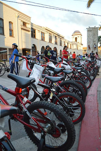 The kids' bikes from the Brownsville Bikes for Tykes program during CycloBia. Photo by Fernando Martinez. 