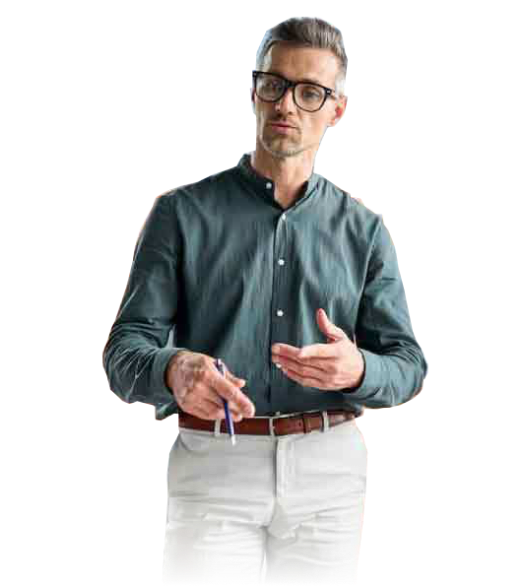 LIG Solutions lifestyle image of a man with glasses talking