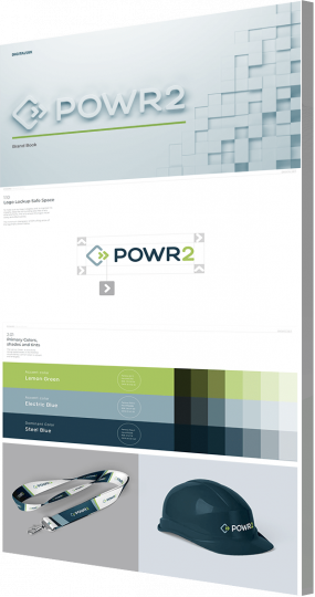 POWR2 brand book example with color palette